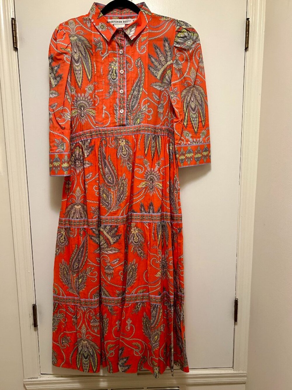 Gretchen Scott Orange Paisley Print Maxi Dress